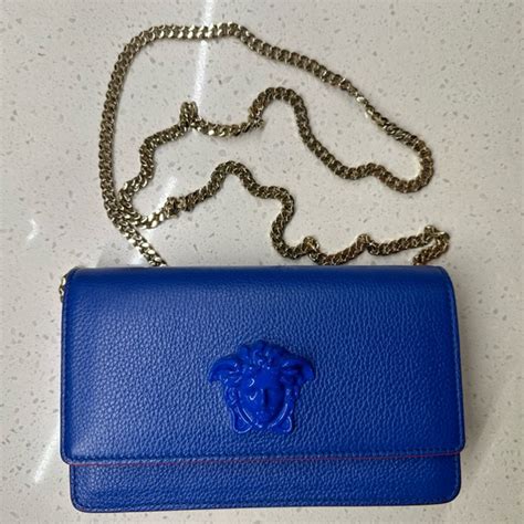 versace palazzo bag blue|VERSACE Grained Calfskin Palazzo Chain Evening Bag Blue .